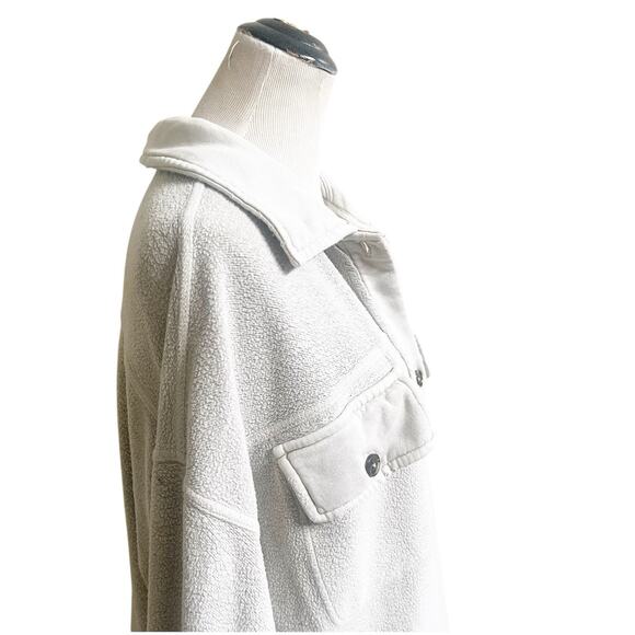 Free People Ruby Shacket in Stone Large Fleece Long Sleeve Button Front Pockets - Picture 6 of 15